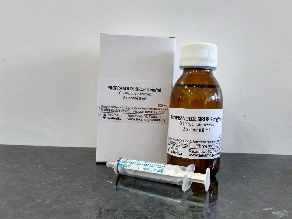 ROZTOK S PROPRANOLOLEM 2 MG/ML Rp. Propranololi hydrochloridi 0,2 Acidi citrici monohydr. 0,84 Natrii hydrogenphosp. dodecahydr.