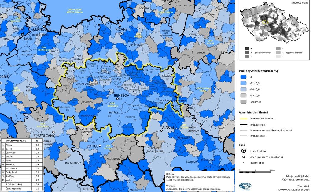 Kartogram 36 Podíl obyvatel bez vzdělání Největší počet obyvatel