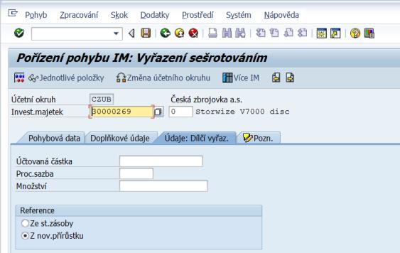 Obrázek 54 ABAVN záložka POHYBOVÁ DATA Na další záložce DÍLČÍ VYŘAZENÍ se určí částka, která bude odúčtována, pokud se jedná o dílčí úbytek.