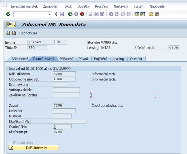 Obrázek 24 Založení karty IM záložka VŠEOBECNĚ V následující záložce ČASOVĚ ZÁVISLÝ se vyplní bližší specifikace pronajatého majetku.