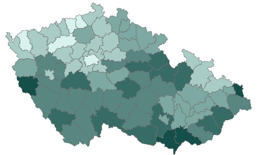 Z výsledků průzkumu jednoznačně vyplývá, že se bázlivec kontinuálně šíří do všech oblastí ČR.