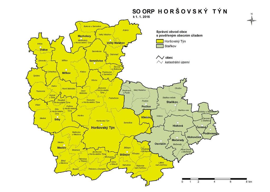 představuje 74 částí obcí a 76 základních sídelních jednotek. 4 z obcí se skládají pouze z 1 sídelní jednotky, zbylých 14 obcí vykonává správu nad základními sídelními jednotkami.