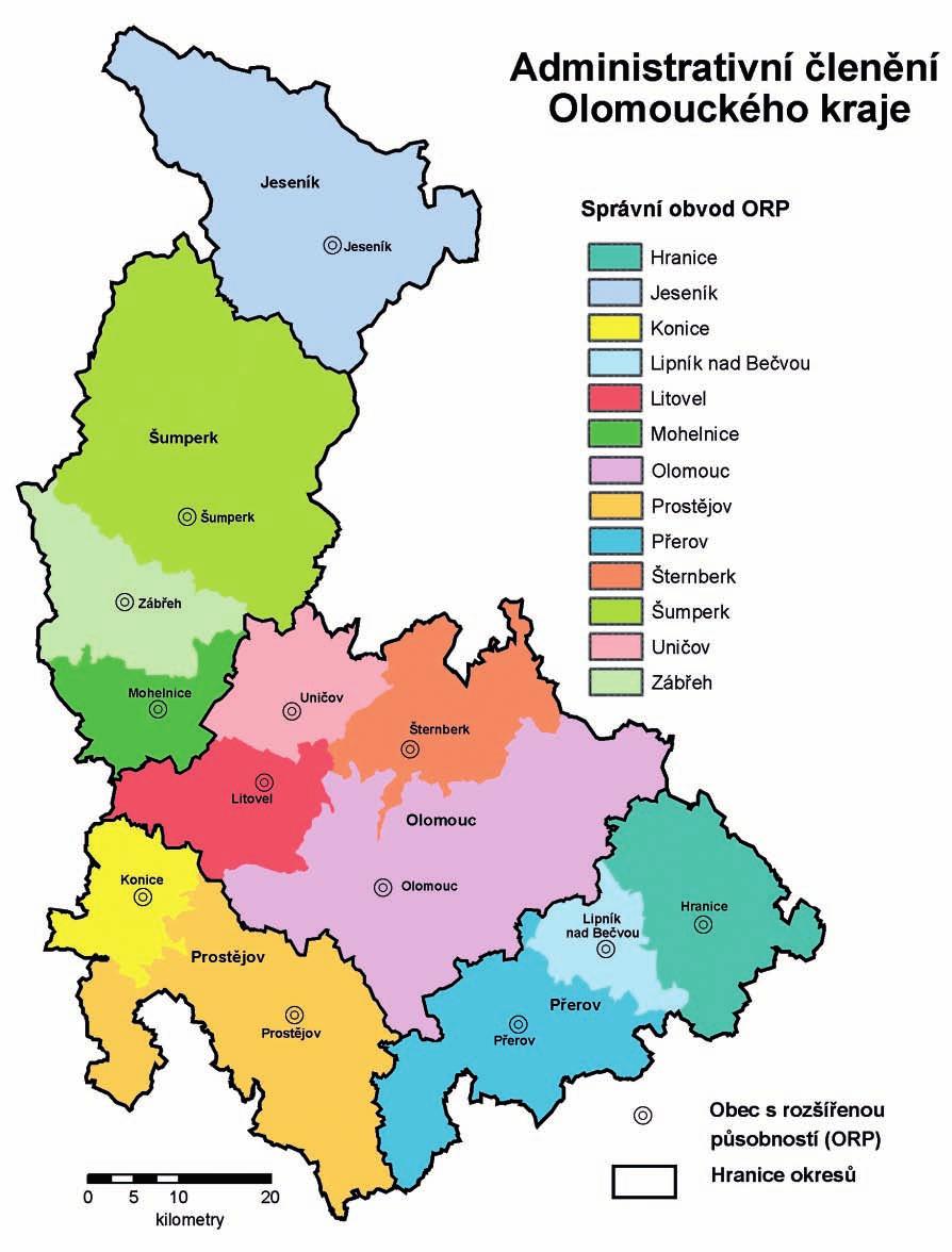 Mapa 3: Administrativní členění Olomouckého kraje ADMINISTRATIVNÍ ČLENĚNÍ OLOMOUCKÉHO KRAJE Správní obvod ORP Hranice Jeseník Konice Lipník nad Bečvou Litovel Mohelnice Olomouc Prostějov Přerov