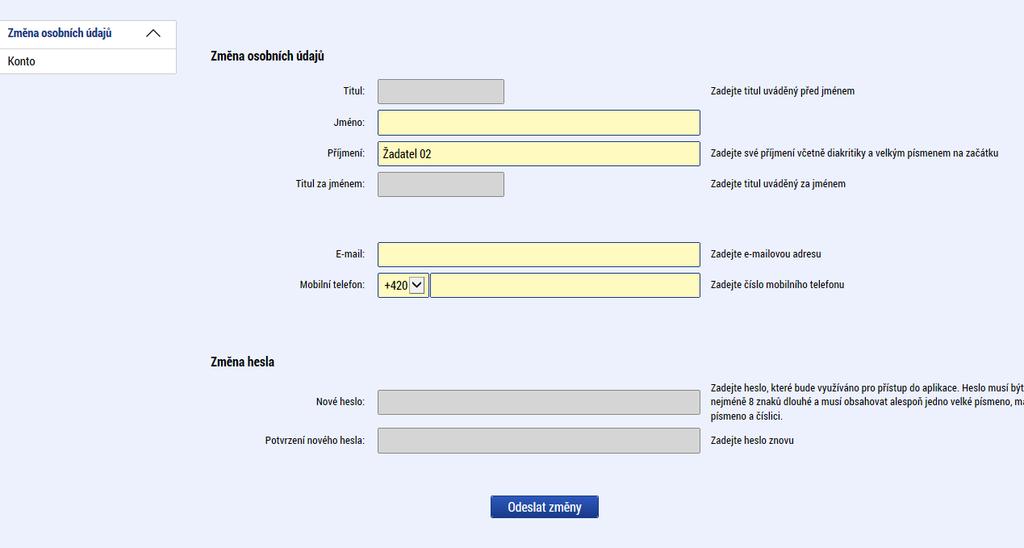 Uživatel zadá zvolenou formu notifikace, číslo telefonu (v mezinárodním formátu +420xxxxxxxxx) nebo e-mail a zaškrtne checkbox Platnost (v případě nepotvrzení platnosti nebudou