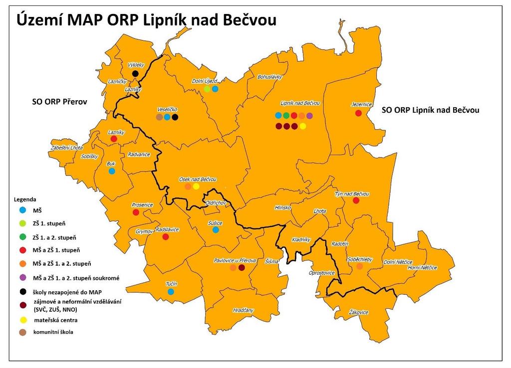 1.4 CHARAKTERISTIKA ŠKOLSTVÍ V ŘEŠENÉM ÚZEMÍ V řešeném území MAP je celkem 22 školských zařízení. Většina z nich spojuje MŠ a ZŠ do jedné instituce.