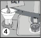 Systém zjemnění je třeba vyměňovat, aby zajistil stejnou výkonnost i během dalšího mytí. K tomu se používá sůl do myčky nádobí. Plnění solí Použijte sůl vyrobenou k použití v myčkách nádobí.