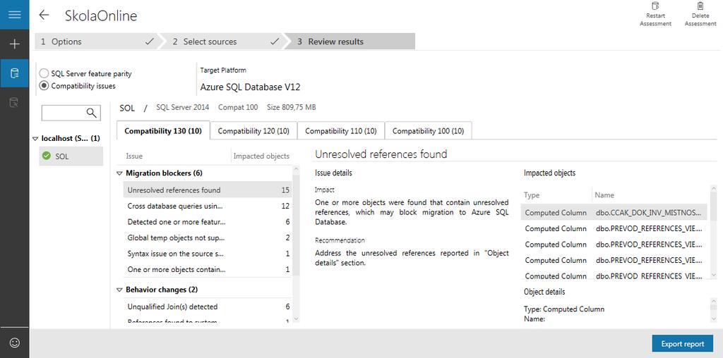 4. Na další obrazovce vybrat Target version Azure SQL Database V12. Ostatní volby nechte zaškrtnuté a klikněte na tlačítko Next. 5.