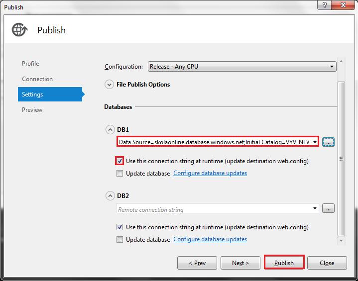Do pole DB1 je doplněn Connection string pro přípojení k databázi.
