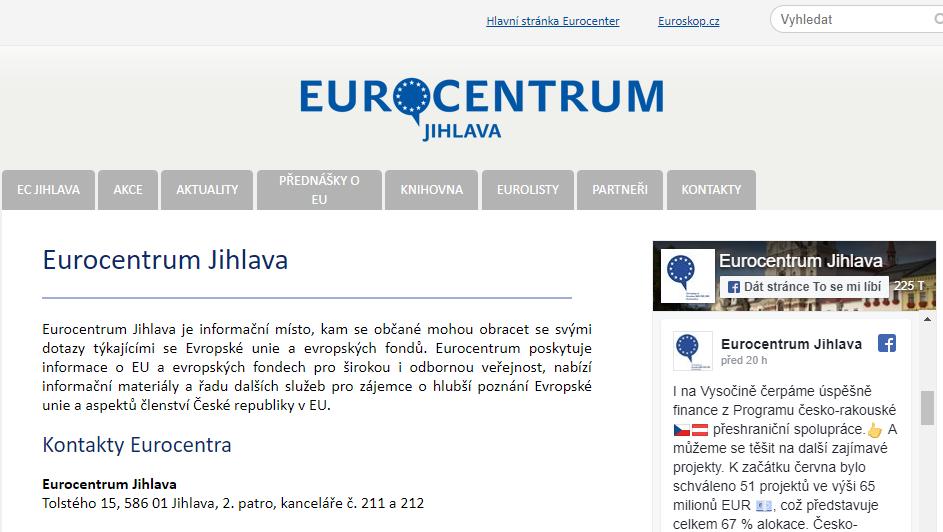 Webové stránky a fb EC Web EC Jihlava: https://jihlava.eurocentra.