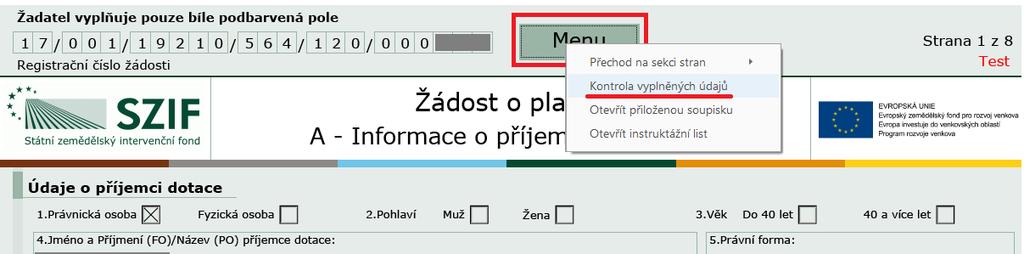 Po vyplnění formulářů Soupisky a Žádosti o platbu (či průběžně během vyplňování) má příjemce