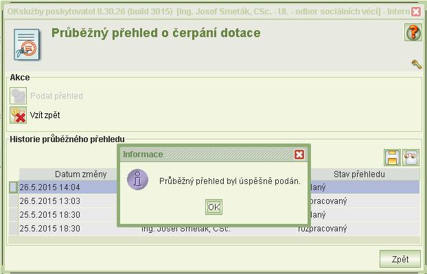 Jestliže nejsou vyplněny povinné informace o KÚ nebo není vložena povinná příloha Popis naplnění způsobu rozdělení a čerpání dotace, zobrazí se informace o chybách.