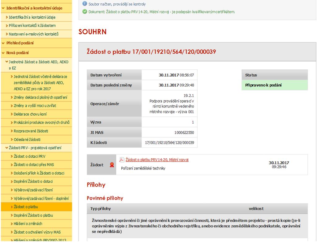 Po zaškrtnutí se automaticky zpřístupní tlačítko Podat žádost, jehož prostřednictvím dojde