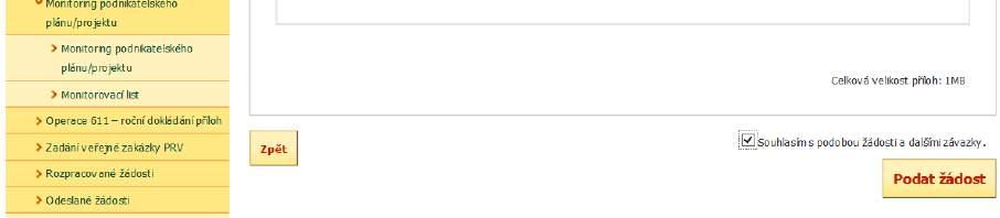 Obr. 20 Souhlas a podání ŽoPl Pro opravu chybně nahrané Žádosti o platbu, příloh či jejich označení nebo popisu, se lze vrátit k