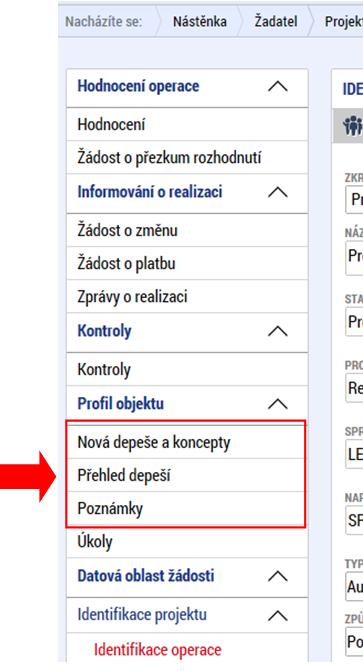 Komunikace přes IS KP14+ (II.) Pokud přijde depeše, která se vztahuje ke konkrétnímu projektu, pak přijde kromě nástěnky uživatele také přímo na projekt (objekt).