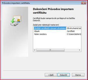 Import certifikátu proběhl úspěšně!