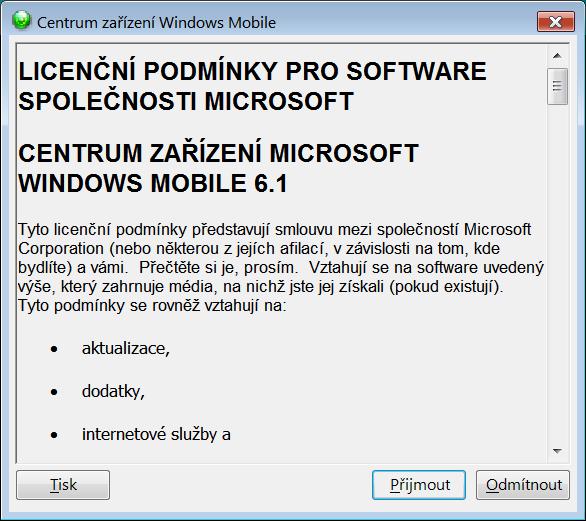 Připojte Vaše MDA Vario III USB kabelem s PC. Dojde k prvnímu spuštění WMDC.