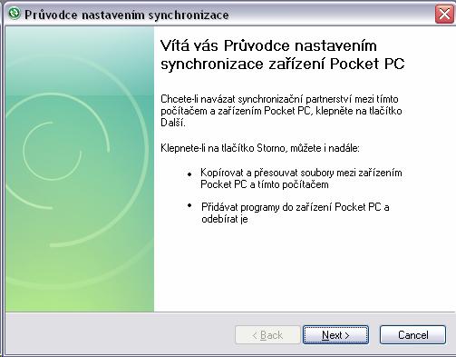 Po detekci přístroje se spustí průvodce pro