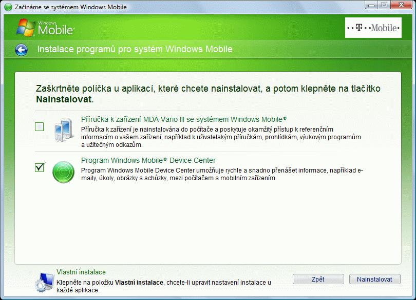 Zvolte Nastavení a instalace Zatrhněte Program