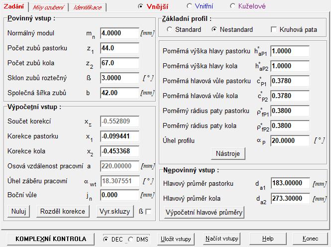 Vstupní hodnoty při identifikaci: obr.