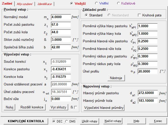 5.2 Modifikace geometrie ozubení Jelikož bylo nutno některé hodnoty odhadovat a nebylo možné jednoznačně určit geometrii ozubení, byla provedena modifikace vstupních hodnot.