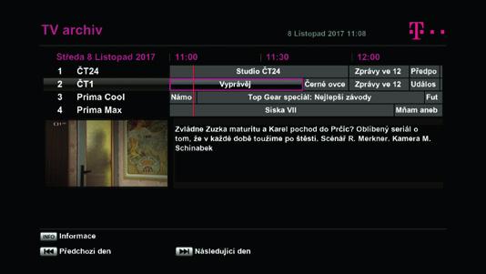 ARCHIV ARCHIV ARCHIV ZPĚTNÉ SLEDOVÁNÍ Možnost vstoupit do archivu a využít zpětného sledování má každý zákazník s aktivní službou T-Mobile SAT TV a dostupným připojením k internetu.