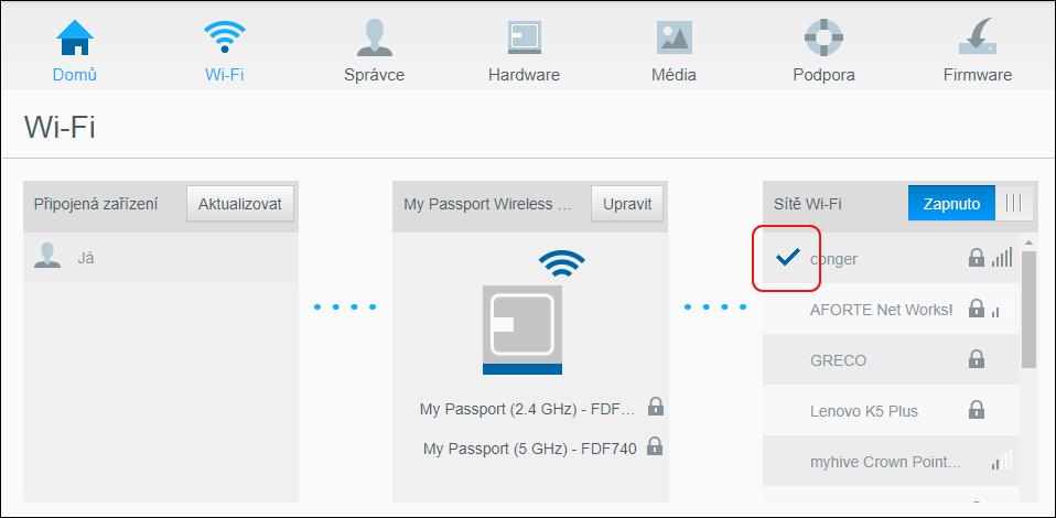Připojování disku Adresa MAC Název zařízení Označuje jedinečný identifikátor rozhraní disku My Passport Wireless Pro nebo My Passport Wireless SSD.