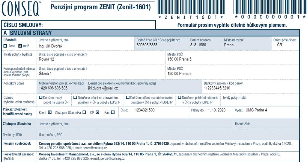 ADMINISTRACE ZENIT (Zenit-1701) Občan ČR, který má účast na