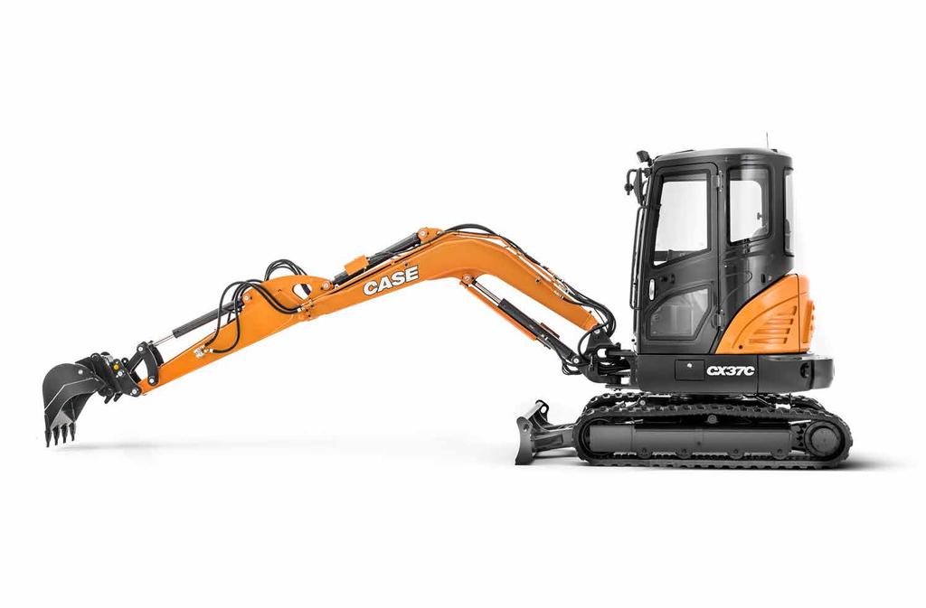 TOPS / FOPS certifikovaná kabina i stříška - Nouzový vypínač - Pilotní okruh s baterií - Sada pro jeřábování (CX26C/CX37C) - Hydraulické zámky radlice (CX37C) S KOMFORTEM SE POČÍTÁ - Odhlučněná