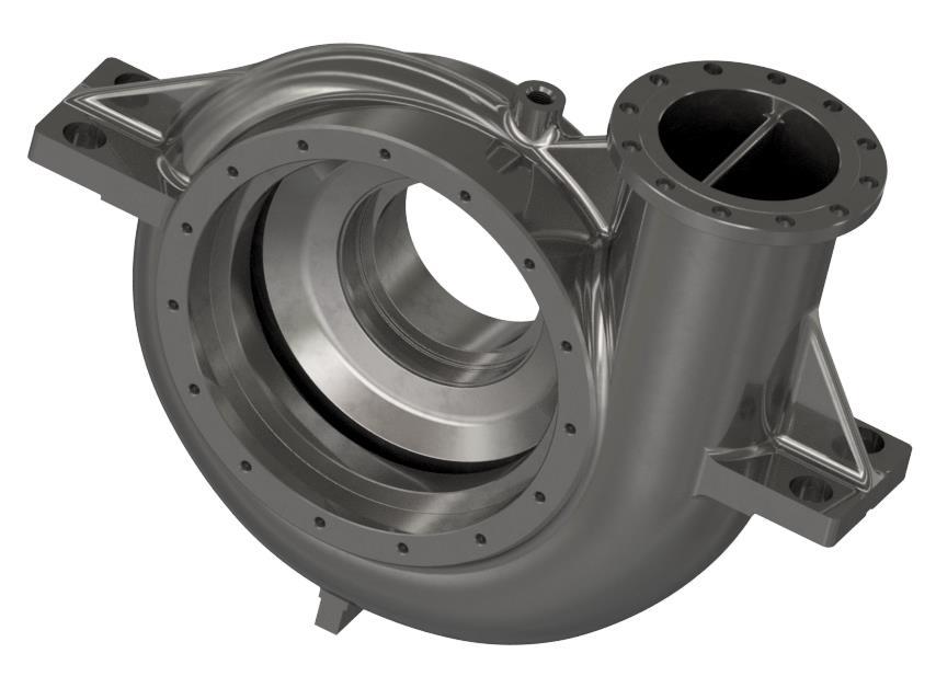 Stator Stator hydraulické části je tvořen spirální skříní a víkem spirální skříně. Mezi těmito částmi je vloženo ploché kruhové těsnění a jsou k sobě přišroubovány.