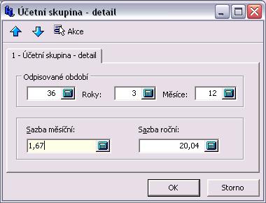 Obsahuje tyto údaje: Odpisované období: Číslo pořadí odpisovaného období (měsíce) od data zavedení.