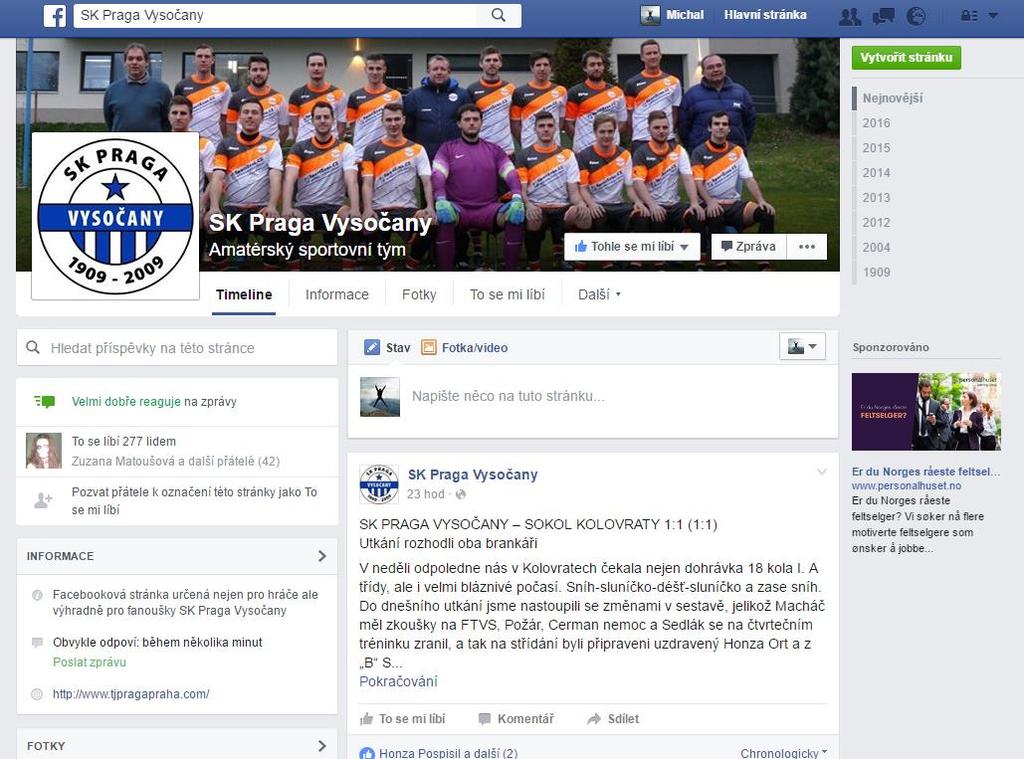 Příloha X Facebookový profil SK Praga Vysočany