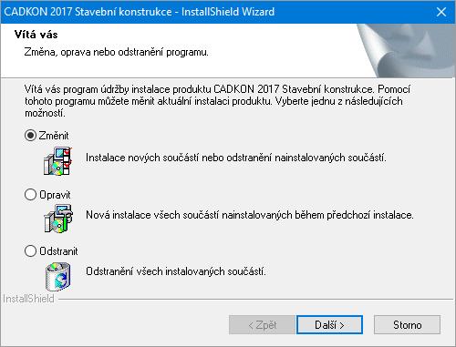 Tip: V případě požadavku na pouhou odinstalaci některých součástí CADKONu Stavební konstrukce není nutné spouštět instalaci z instalačního DVD, ale stačí spustit: Na Windows 10 - pravým tlačítkem