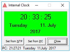 Internal Clock Zobrazení a nastavení vnitřních hodin stanice o V hlavním poli je zobrazen reálný čas lokální stanice o Lišta v dolní části okna zobrazuje vnitřní čas PC o Nastavení vnitřního času PC