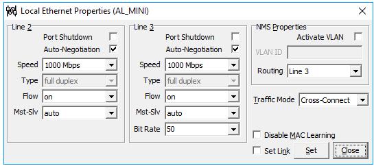 4.2.8 Ethernet Properties Dialog nastavení jednotlivých uživatelských linek, jejich směrování a směrování IP dohledu (NMS).