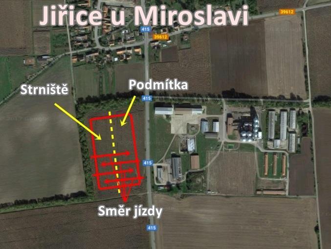 TERÉNNÍ MĚŘENÍ 3 TERÉNNÍ MĚŘENÍ 3.1 POPIS POZEMKU Terénní měření dvou traktorových souprav bylo provedeno na pozemku zemědělského družstva Jiřice u Miroslavi.