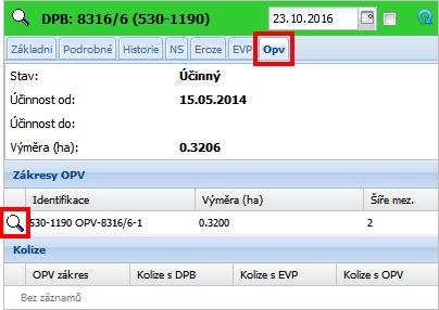 Obrázek 41Záložka "OPV" na DPB Po kliknutí na ikonku lupy na začátku řádku se DPB