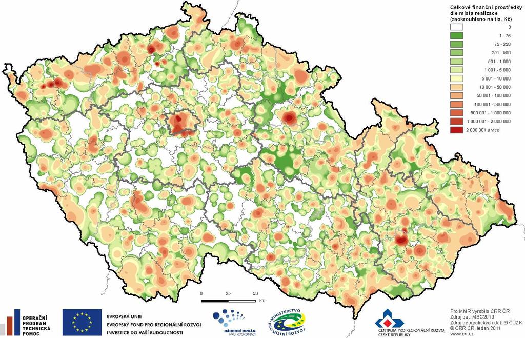 Obrázek 2 Rozložení finančních prostředků krytých Rozhodnutím/ Smlouvou do konce roku 2007