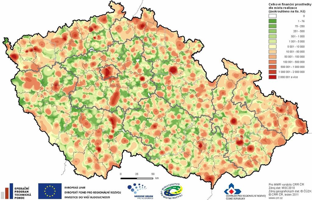 Obrázek 4 Rozložení finančních prostředků krytých Rozhodnutím/ Smlouvou do konce roku 2009