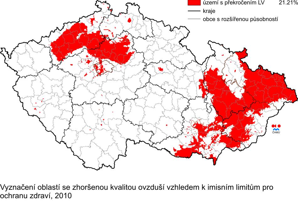 Oblasti se zhoršenou kvalitou ovzduší 7 OZKO oblasti, kde je p ekro