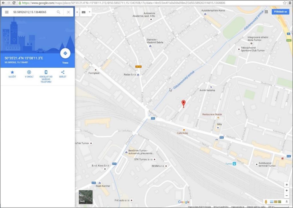 U průchodu, který chcete ověřit, klikněte na položku Mapa ve sloupci GPS pozice. Obr.