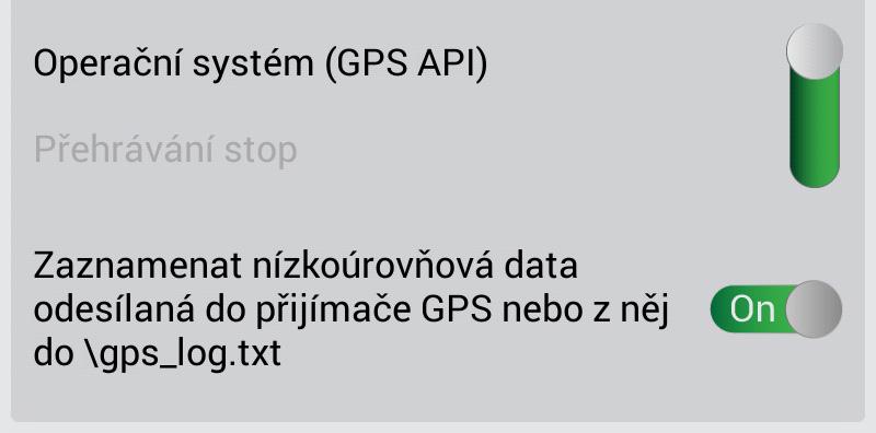 Pomocí této možnosti můžete zapínat a vypínat GPS přijímač.. Zde můžete nastavit fungování GPS přijímače v režimu na pozadí (pouze pro zařízení s operačním systémem Android).