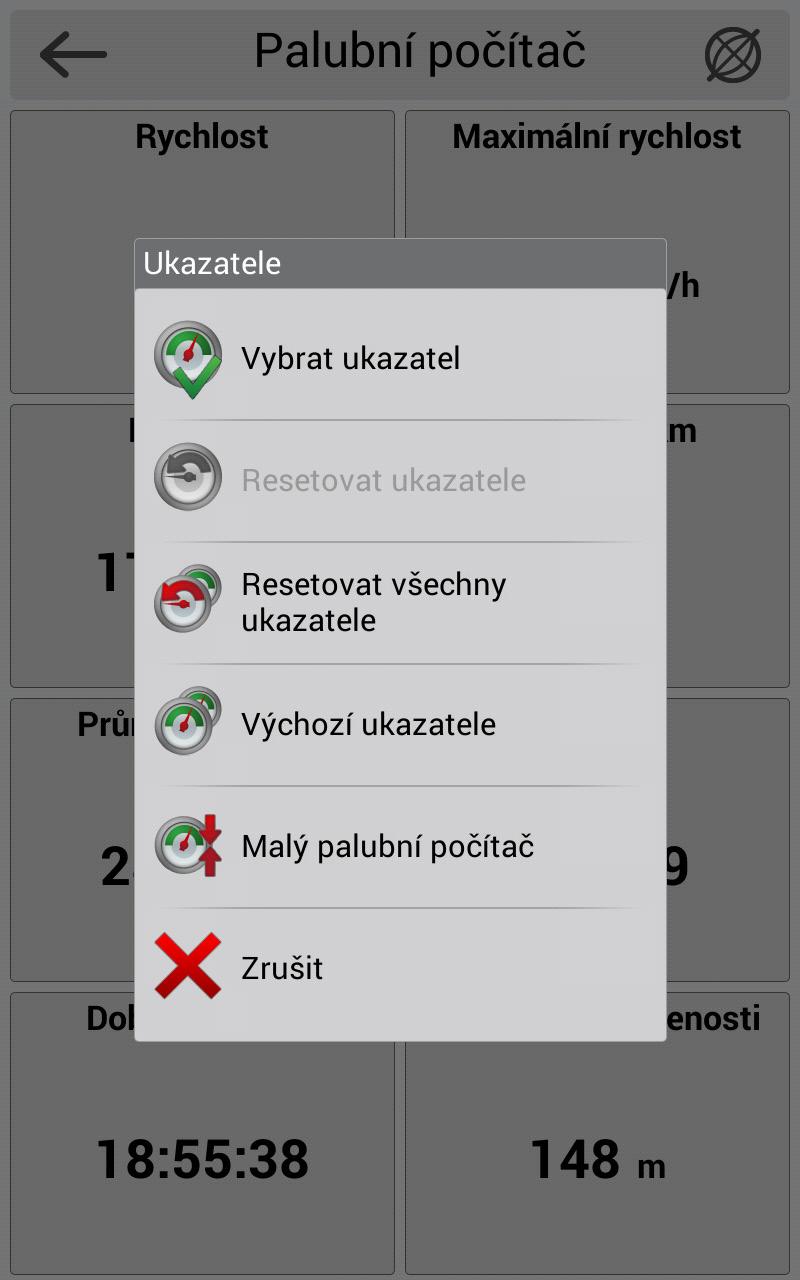 Palubní počítač Navitel Navigator obsahuje širokou škálu ukazatelů a indikátorů. Pro otevření okna Palubní počítač, kde můžete s ukazateli pracovat, zvolte > Nastavení > Palubní počítač.