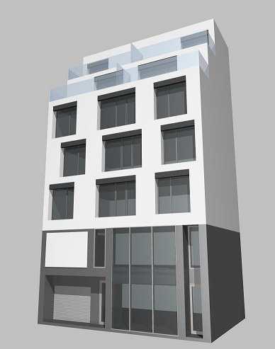 Obr 7.3. 3D vizualizace fasády DMH vytvořená v programu ArchiCad. V současné době se nabízí mnoho způsobů jak k tíženému cíli dojít.