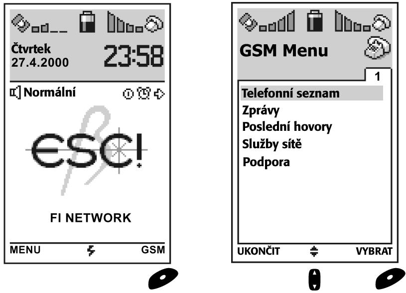 NABÍDKA GSM otevfiít pfiíslu nou vedlej í nabídku, zapínat a vypínat funkce a nastavovat nejrûznûj í parametry. Z vedlej í nabídky se mûïete kdykoliv vrátit na pfiedchozí úroveà tlaãítkem. UKONČIT.