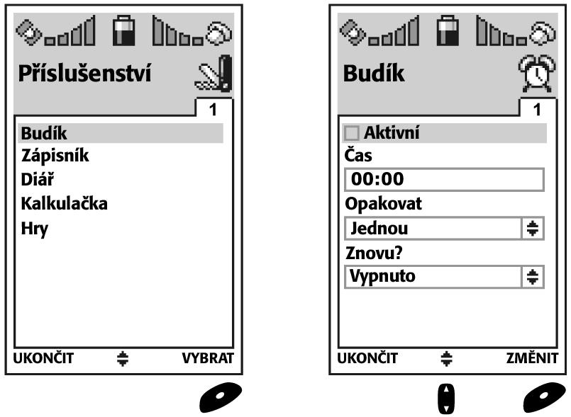 PŘÍSLUŠENSTVÍ Nabídka Pfiíslu enství obsahuje uïiteãné aplikace jako budík, zápisník, diáfi, kalkulátor a nûkolik her.