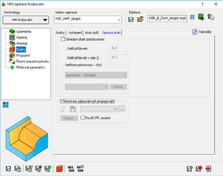 nástroje, zde SolidCAM nyní používá 3D