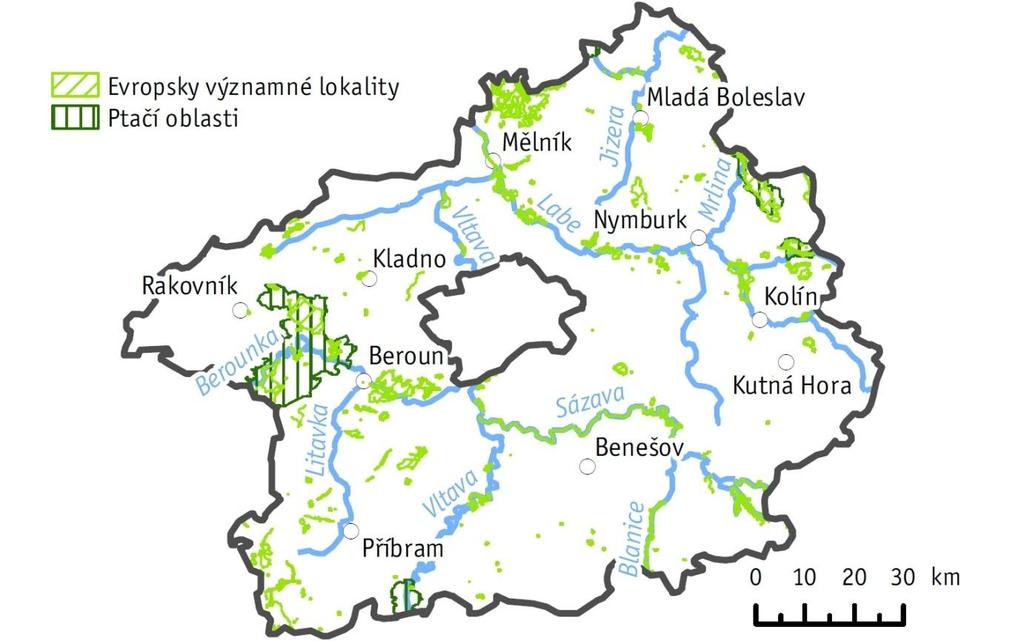 4.2 Natura 2000 V rámci soustavy Natura 2000 (Obr. 4.2.1) bylo ve Středočeském kraji v roce 2014 evidováno 5 ptačích oblastí, které ve všech případech zasahovaly na území kraje jen částečně a