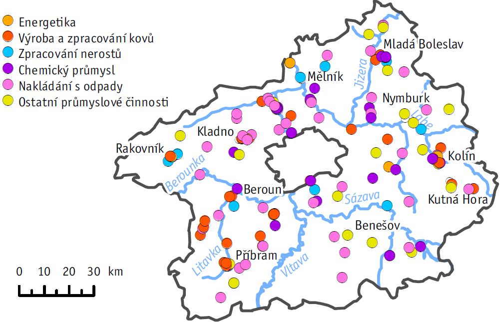 6.2 Emise z průmyslu Středočeský kraj má díky své výhodné poloze v blízkosti hlavního města a vlivem husté sítě větších řek poměrně průmyslový charakter.