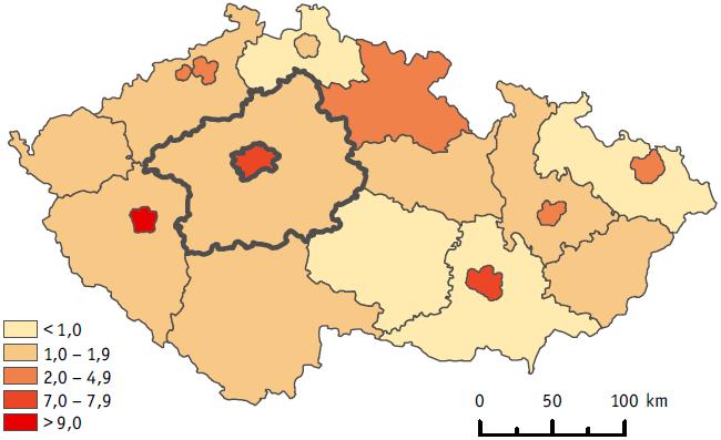 7.2 Hluková zátěž obyvatelstva Středočeský kraj má jako celek dle výsledků Strategického hlukového mapování 4 nadprůměrnou hlukovou zátěž obyvatelstva z dopravy.