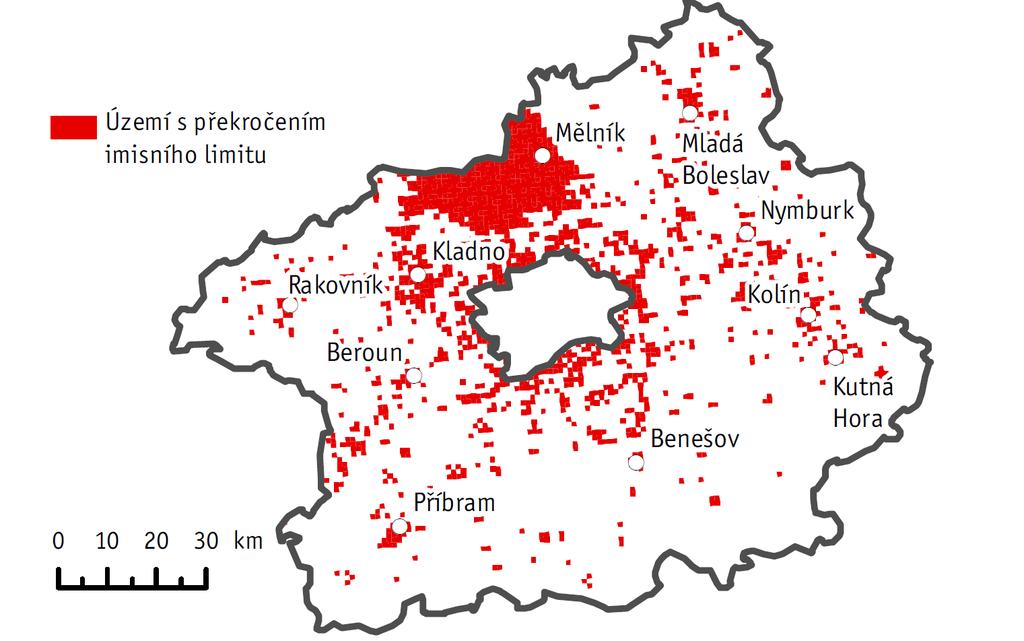 2.2 Kvalita ovzduší Kvalita ovzduší ve Středočeském kraji je ve vysoké míře ovlivněna průmyslovým charakterem kraje, hustou dopravní infrastrukturou v návaznosti na Hl. m. Praha, v té souvislosti také hustou rezidenční zástavbou s lokálními topeništi a aktuálními rozptylovými podmínkami.